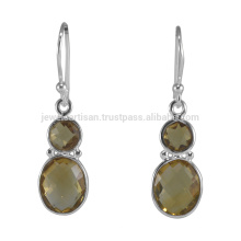 La plus récente conception à la main créée en forme de citrine citrine naturelle 925 boucles d&#39;oreille en argent sterling bijoux en gros